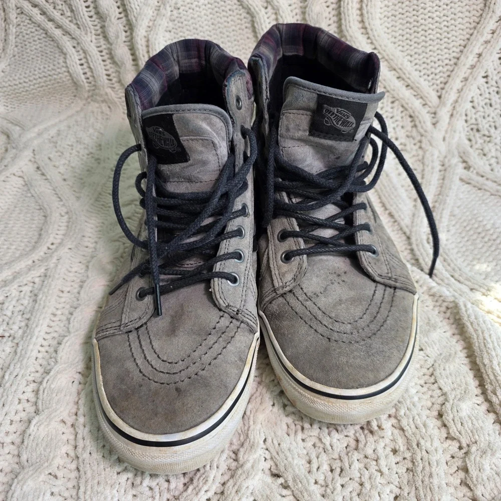 Vans Sk8-Hi MTE Grey Suede Plaid High Top Sneakers Mens 10.5 Good